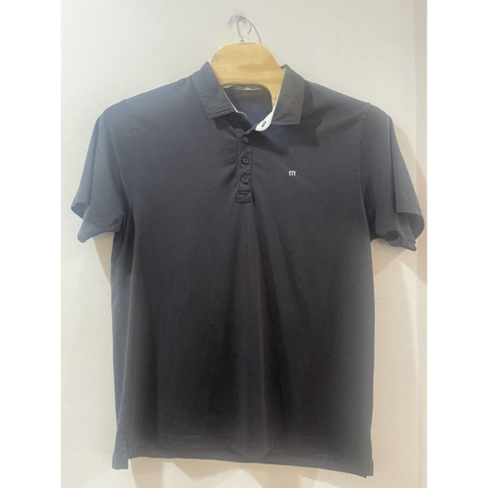 Travis Mathew Polo Shirt Mens 2XL Black Short Sleeve Pima Cotton Blend Golf Logo
